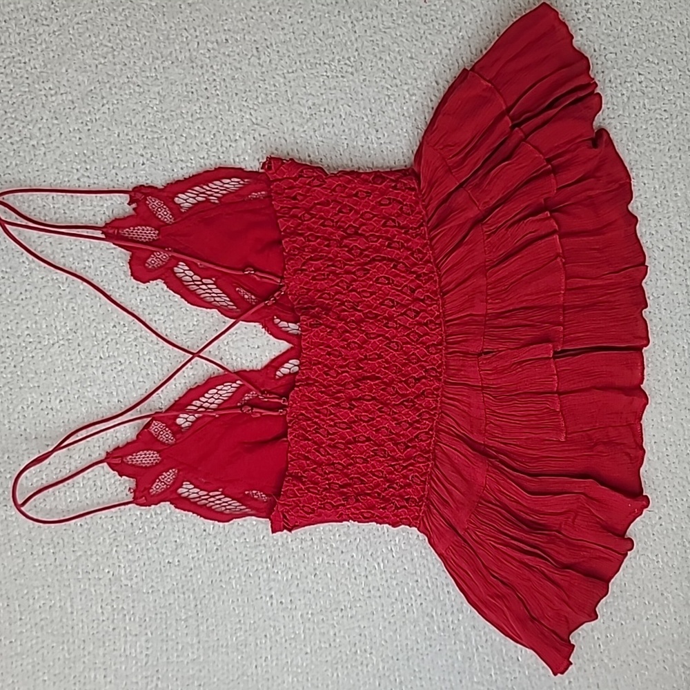 Free People Adella Peplum Cami Lace Ruffled Tank Blouse/Top in Red - NWT - Picture 14 of 17